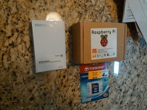 Two Raspberry Pi's in their shipping boxes (Left Element14, Right RS Electronics)