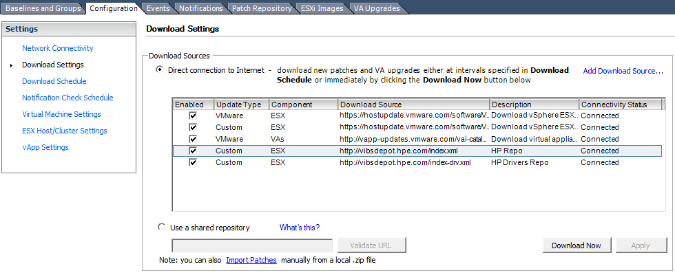 VMWare HPe vibsdepot