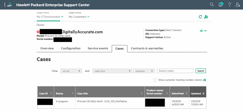 HPe Insight Online Automated Case