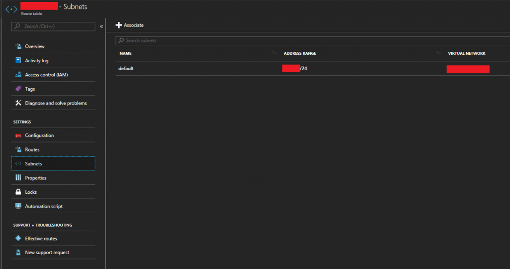 Sophos XG Azure Route Table Associate Subnet