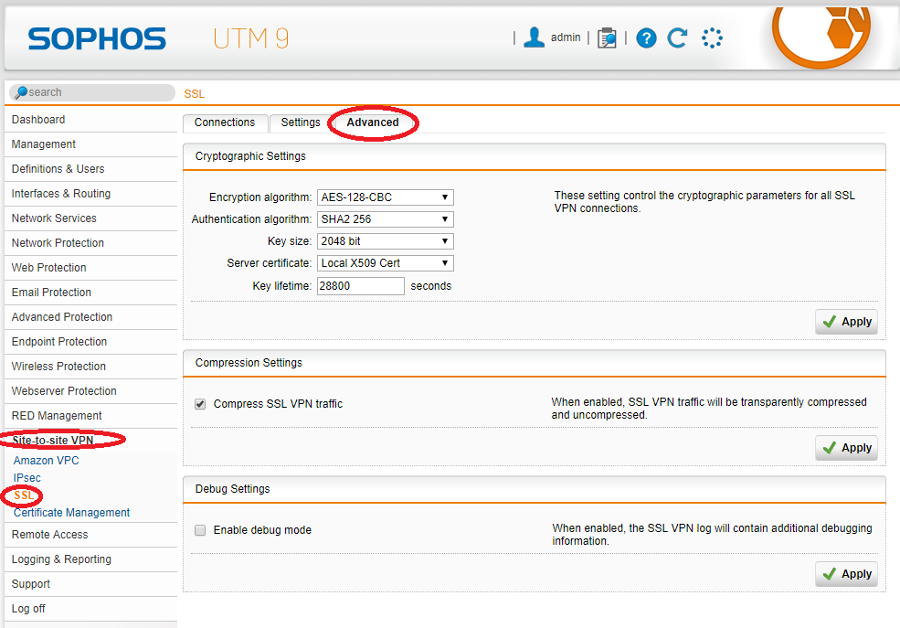 Sophos UTM SSL Site-to-Site VPN Advanced Settings