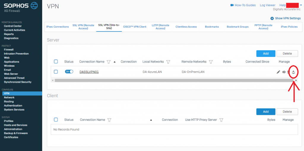 Sophos XG SSL VPN Server Download Config