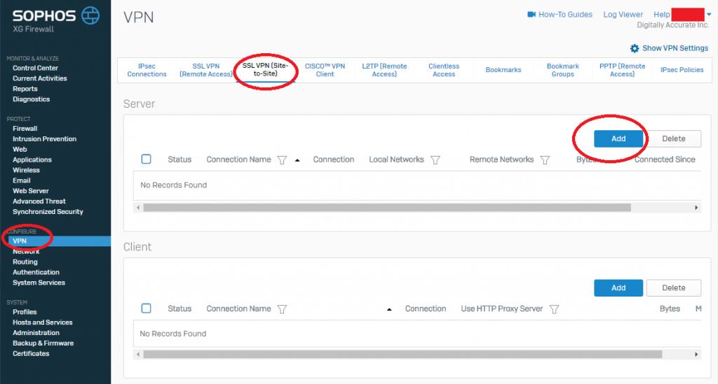 Sophos XG SSL VPN (Site-to-Site) Settings