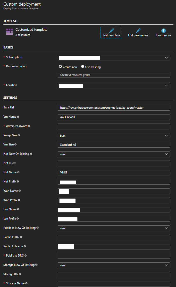 Sophos XG Azure Deployment Template Page 1