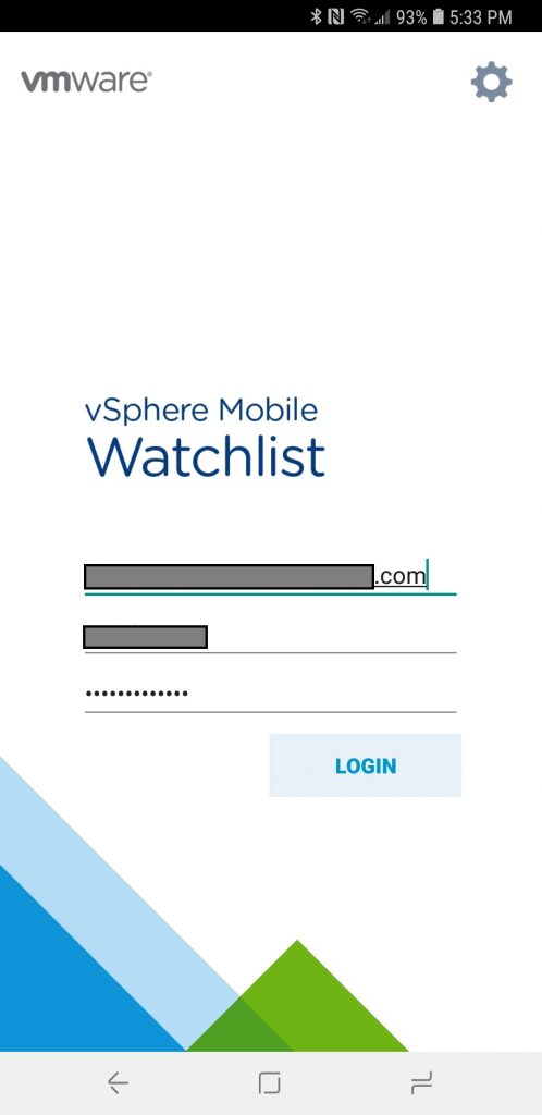 vSphere Mobile Watchlist Login Prompt