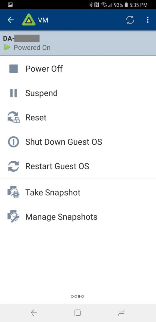 vSphere Mobile Watchlist VM Options