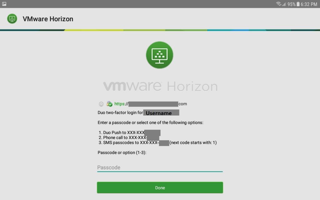 VMware Horizon View Mobile Client Android Login Duo MFA