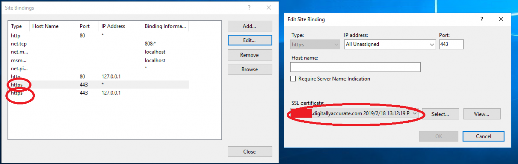 Exchange SSL Bindings