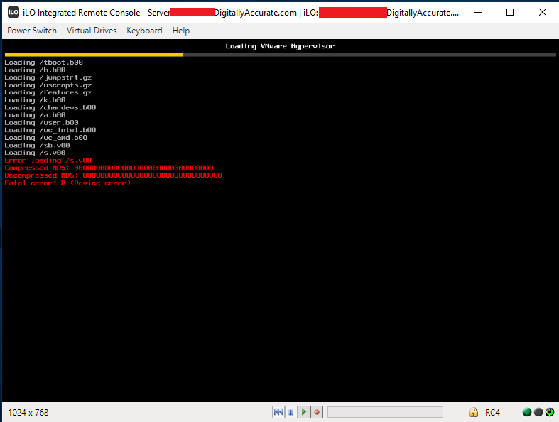 ESXi Fatal error: 8 (Device Error)