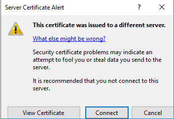 IIS Certificate Warning Dialog