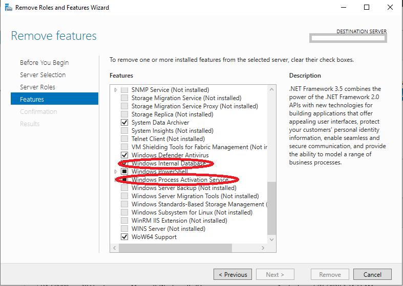 Selecting WID and WPAS Features for Removal