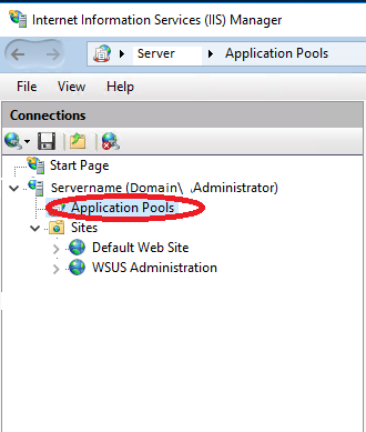 IIS Application Pools Selected