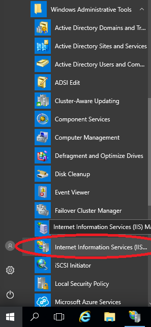 Internet Information (IIS) Services in Start Menu