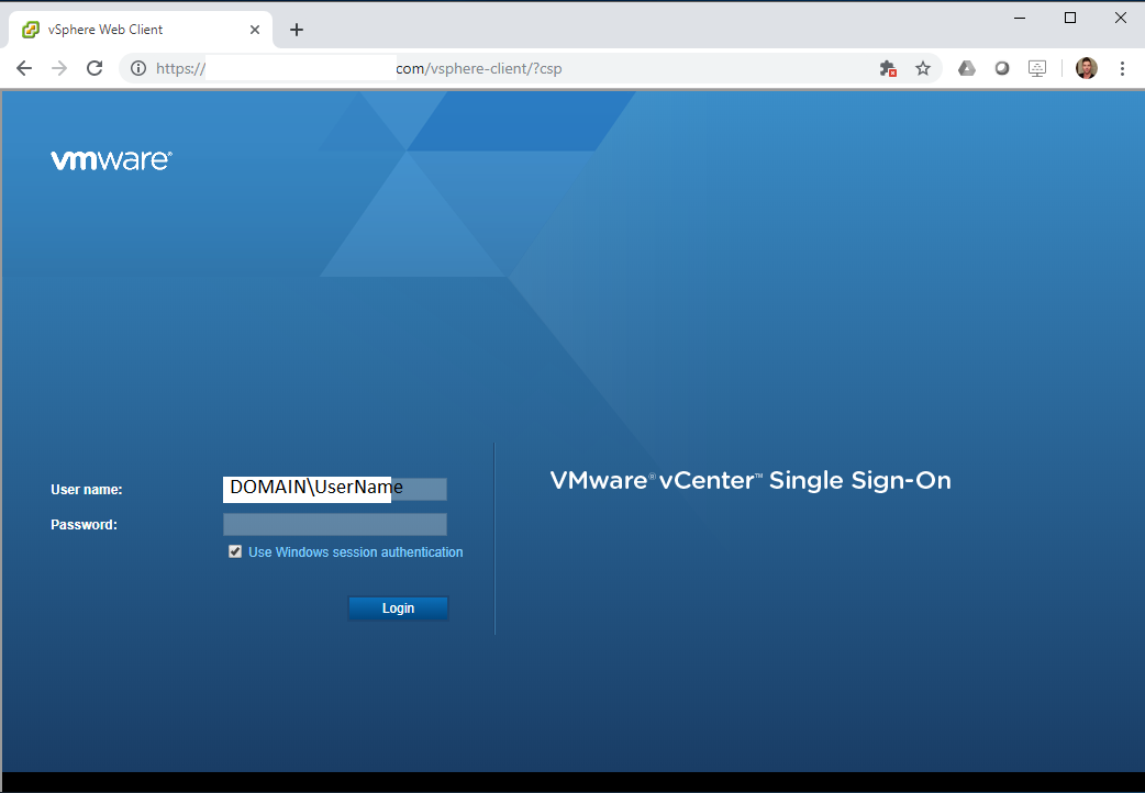 vCenter Server Login Window