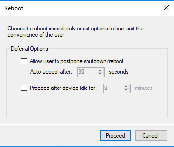 10ZiG Manager Configuration Template Apply Reboot Options Dialog Box