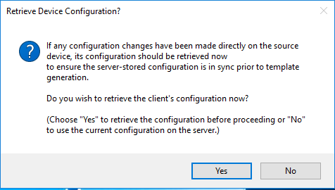 Retrieve Device Configuration Warning Dialog Window