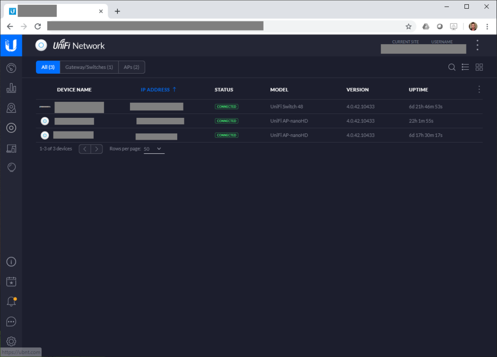 UniFi Controller Device List Screen