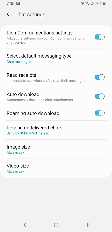 Rogers RCS on Samsung Galaxy S9+ Settings Screenshot Confirming RCS
