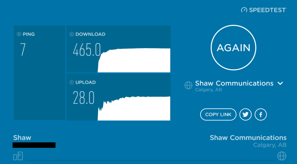 SpeedTest Results on Ubiquiti