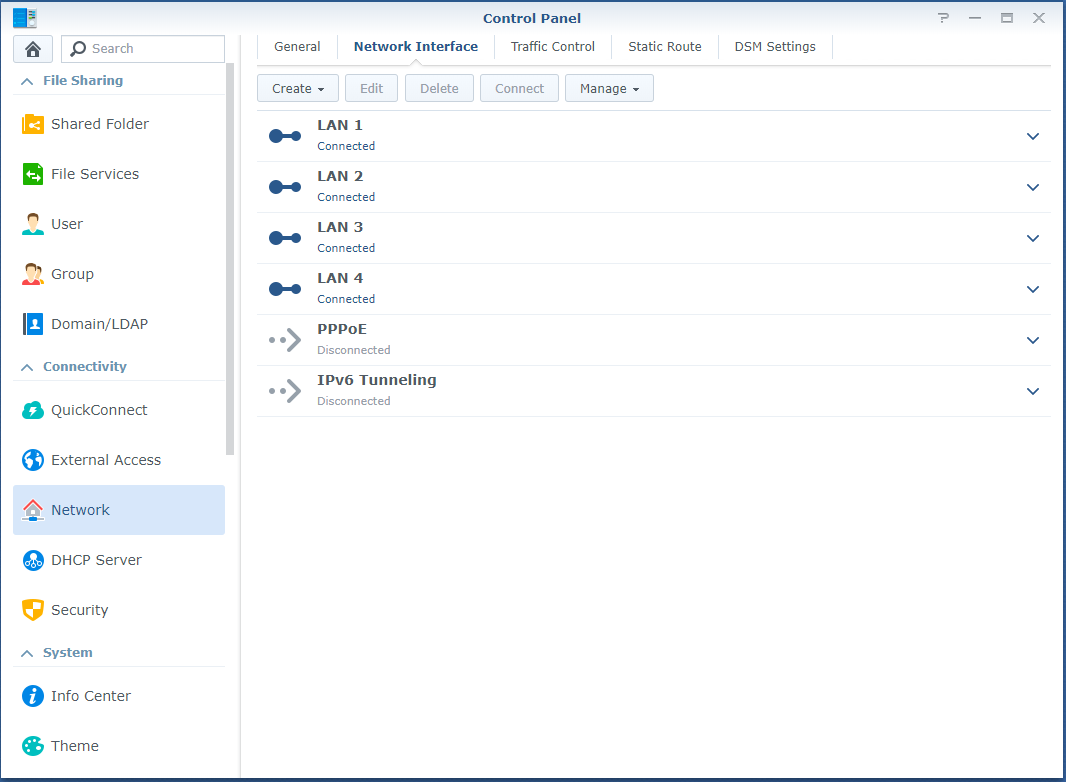 Synology Multiple NICs Configured Screenshot