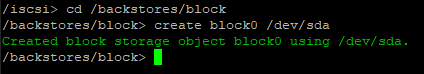 Creating an iSCSI Target Backstore command