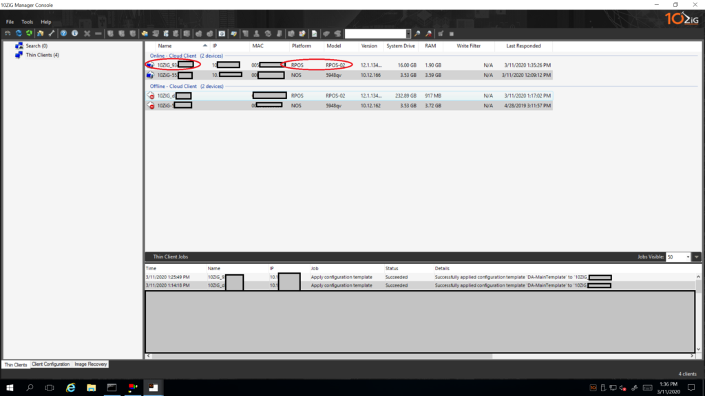 10ZiG RepurpOS (RPOS) with 2 online clients, and 2 offline clients. Mix of RepurpOS and 5948qv.