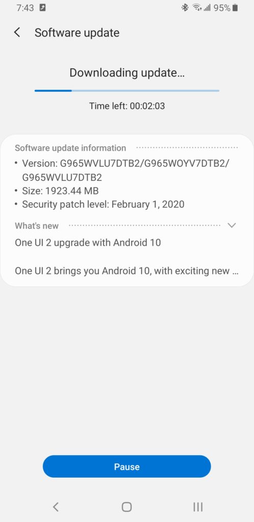 G965WVLU7DTB2/G965WOYV7DTB2/G965WVLU7DTB2 Update Screenshot on Samsung S9+