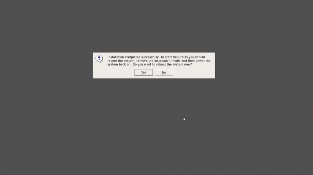 Screenshot of the 10ZiG RepurpOS (RPOS) Installer rebooting the PC post-installation
