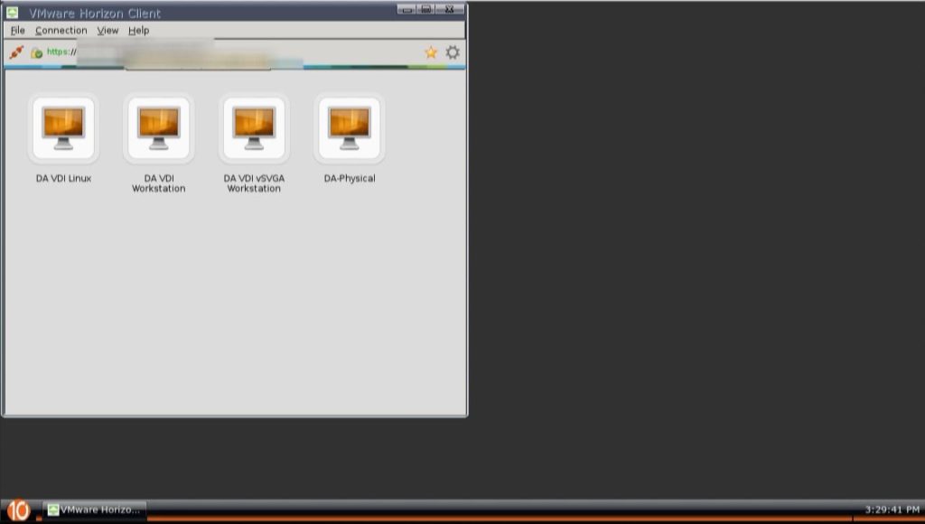 10ZiG RepurpOS (RPOS) VMware Horizon Connection listing available Desktop Pools on Server.