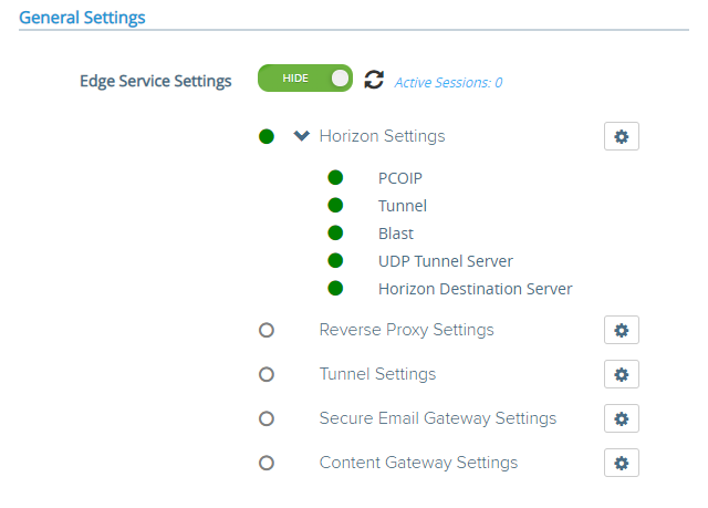 Picture of the VMware UAG interface showing all green (functioning).