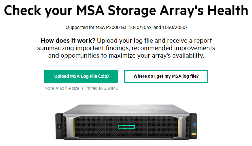 Screenshot of HPE MSA Storage Array Health Check