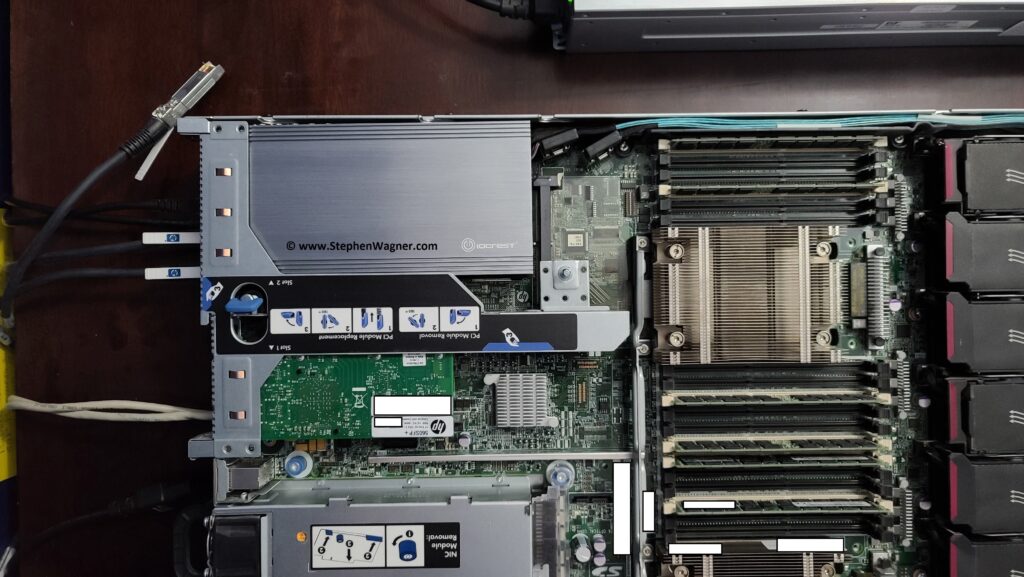 Picture of an HPE DL360p Gen8 with NVME SSD
