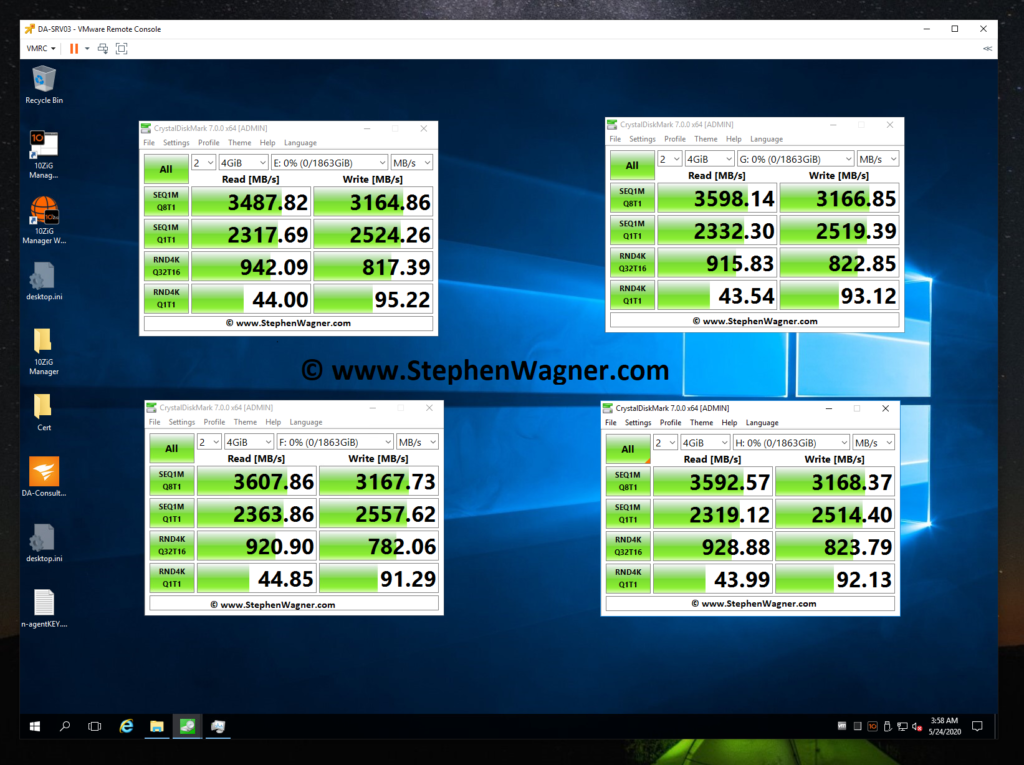 Screenshot of CrystalDiskMark testing an IOCREST IO-PEX40152 and Sabrent Rocket 4 NVME SSD for speed