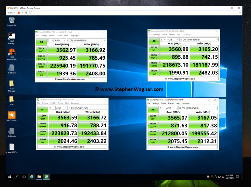 Screenshot of CrystalDiskMark testing IOPS on an IOCREST IO-PEX40152 and Sabrent Rocket 4 NVME SSD