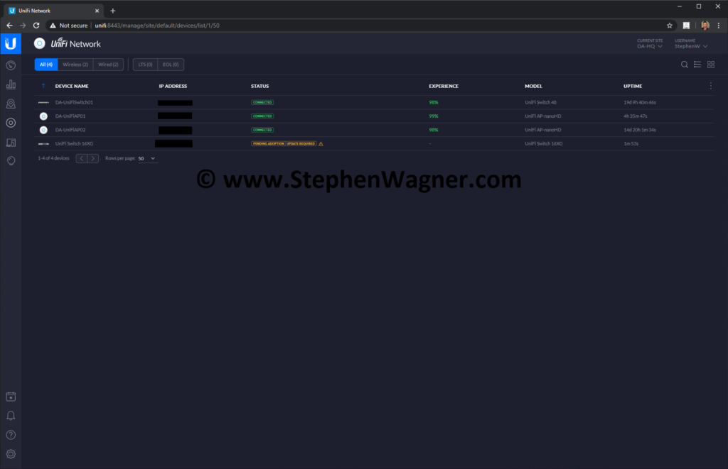 Screenshot of UniFi US-16-XG UniFi Controller Pre-adoption