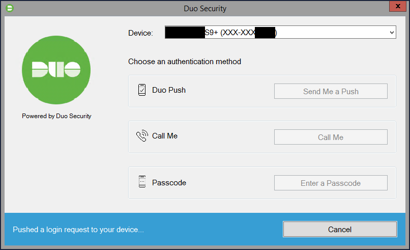 Screenshot of Duo MFA 2FA Prompt on Windows Login