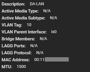 Screenshot of 10Gb NIC on LAN VLAN