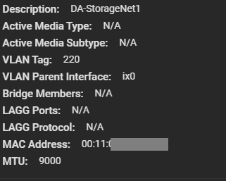 Screenshot of 10Gb NIC on Storage VLAN