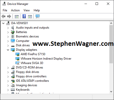 Screenshot of Device Manager with AMD S7150 X2 Passthru on ESXi with VDI VM