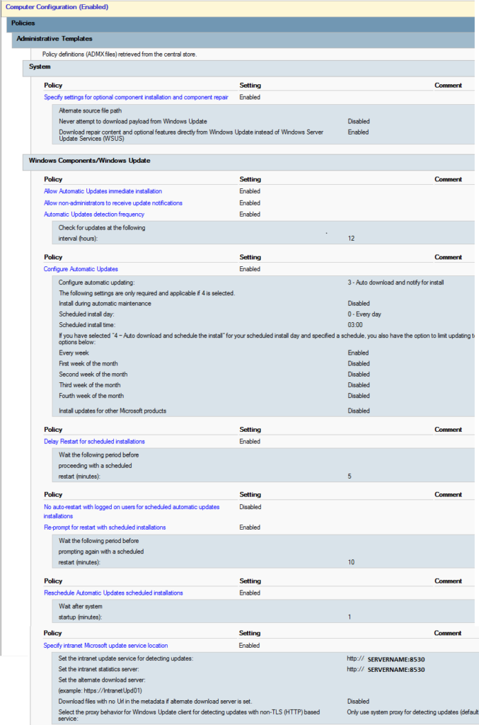 GPO Settings for WSUS Configuration