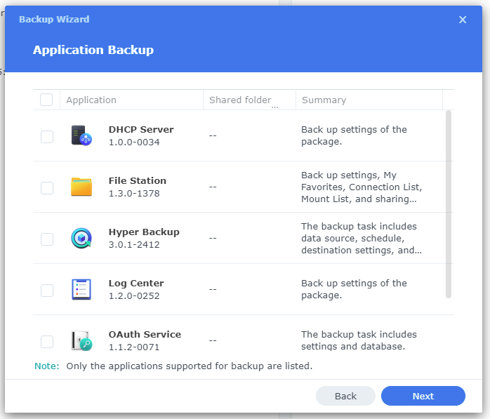 Hyper Backup Application Backup