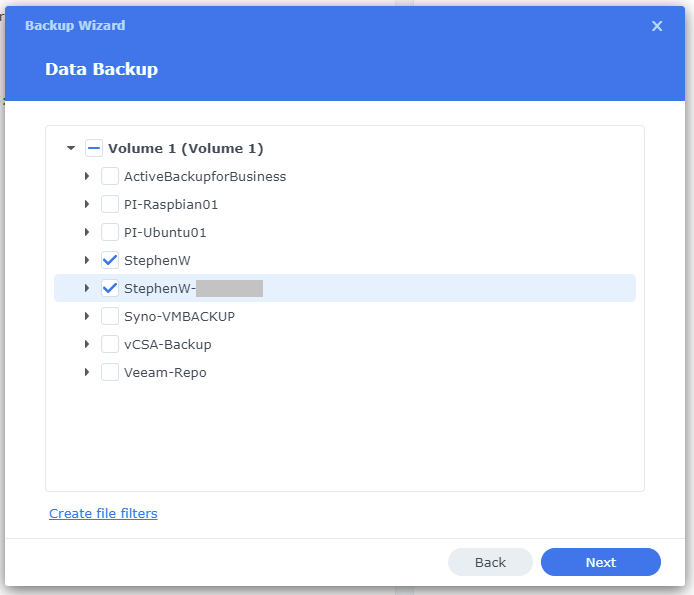 Hyper Backup Choose Data Backup Sources