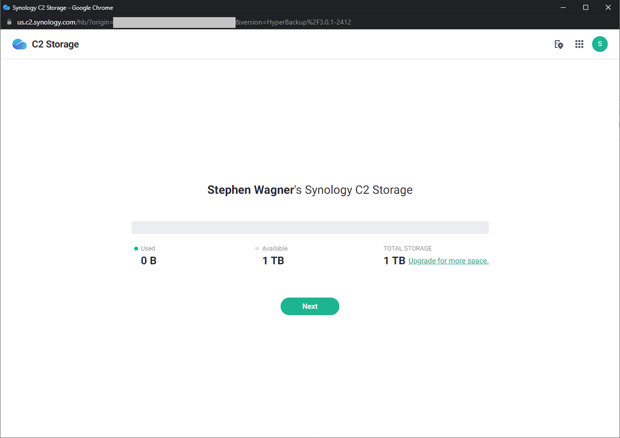 Synology C2 Storage Account Information