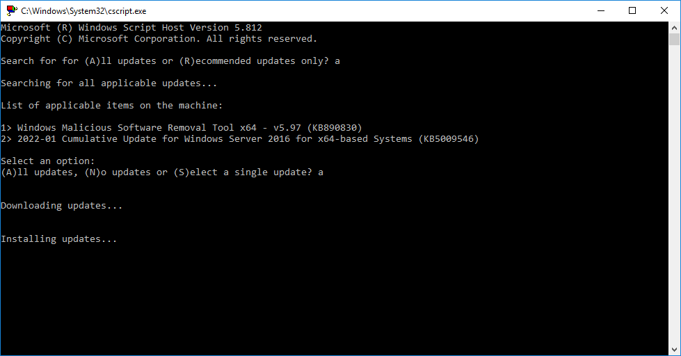 sconfig Windows Update running