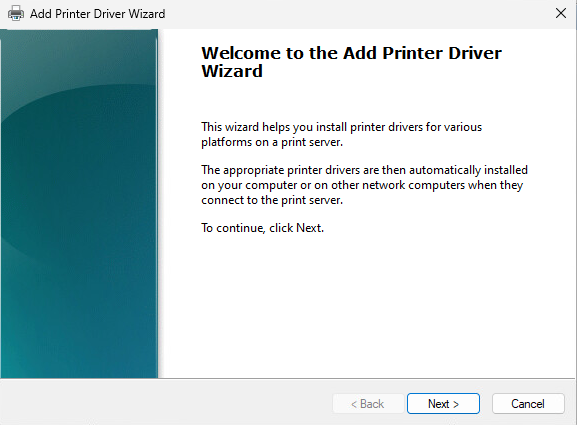 Add Printer Driver Wizard