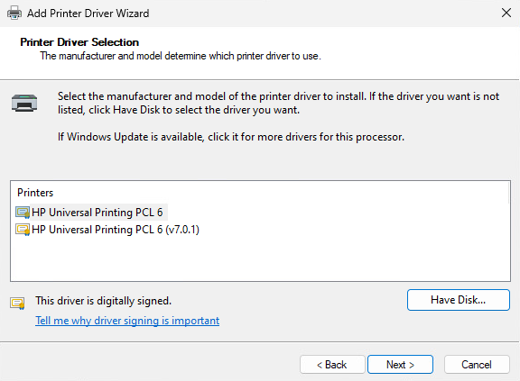 VDI Select Printer Driver to Install