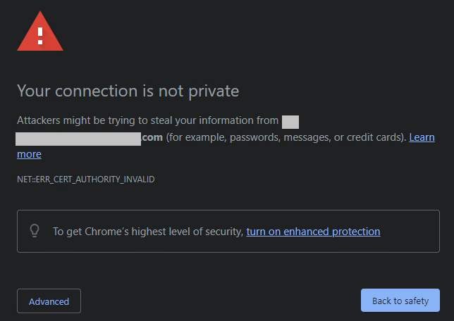 Certificate warning when connecting to vCenter vCSA