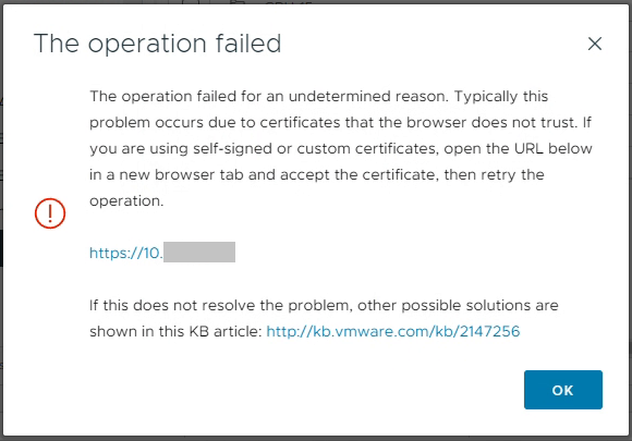 vCenter Error: "The operation failed for an undetermined reason."