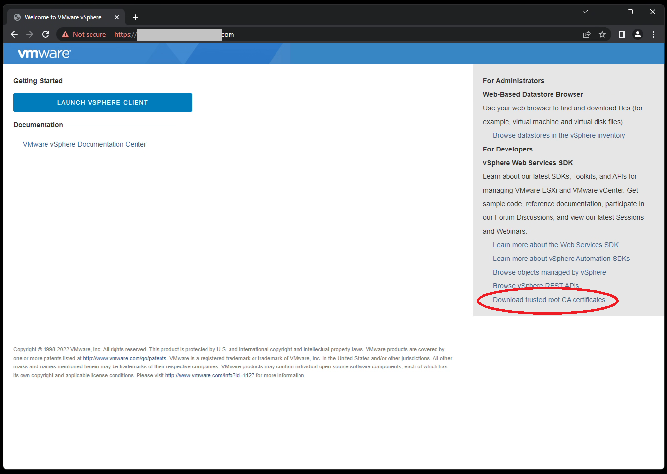 Link to download vCenter trusted root CA Certificates