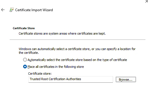 Screenshot to Place in Trusted Root Certification Authorities 